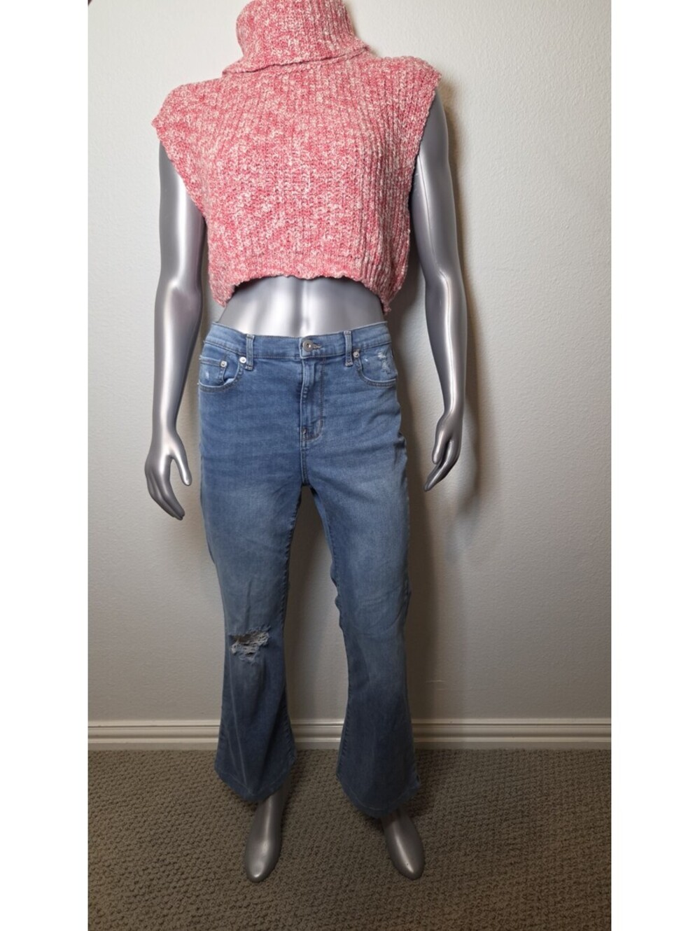 No Boundaries Jeans Womens 17 Blue Cotton Denim Bootcut Faded Stretch Workwear